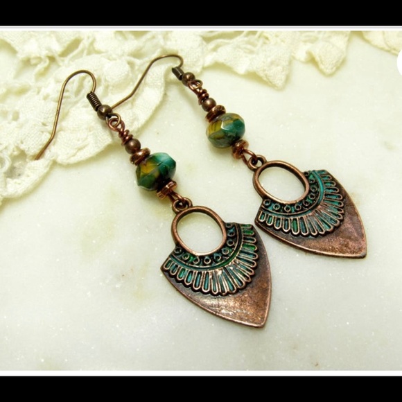 ONE OF A KIND ArtisanTurquoise & Copper Designer Earrings - Picture 1 of 5